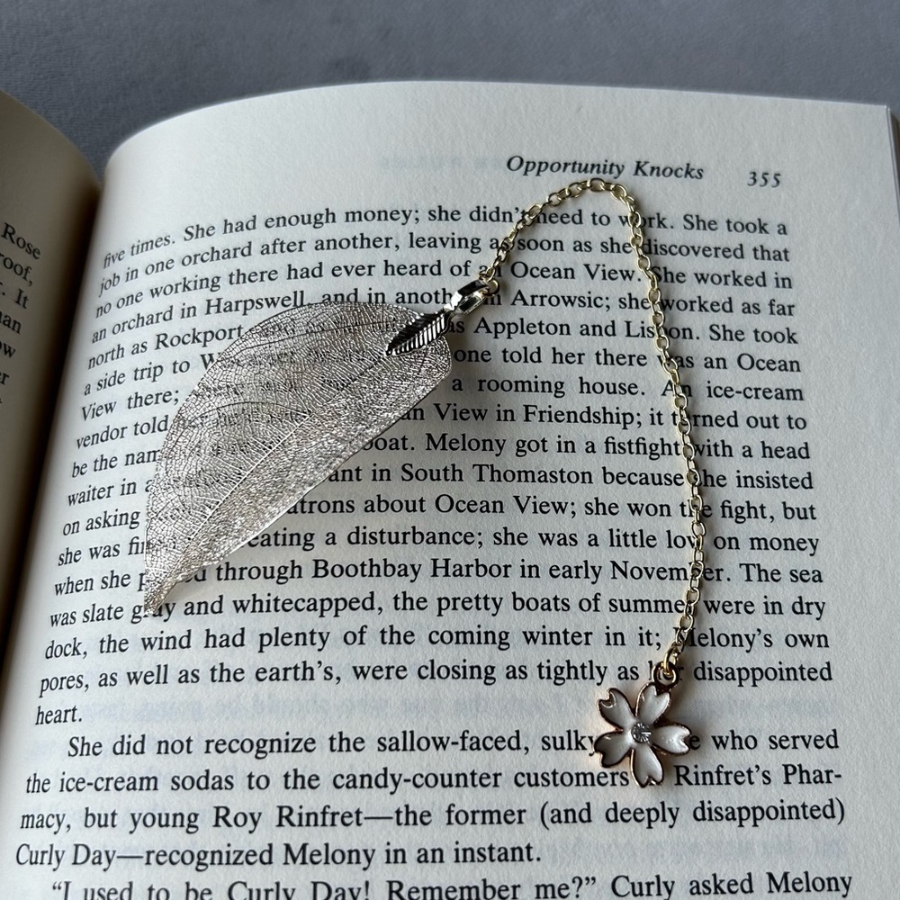 Beautiful Silver Gold Leaf Bookmark ~ Delicate leaf attached to a white flower